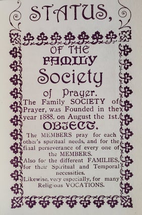 Item #1035 Status of the Family Society of Prayer. Carthusian, John Joseph Petre, Mary Sibyl Petre