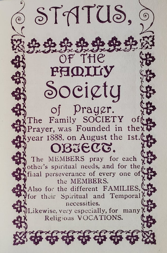 Item #1035 Status of the Family Society of Prayer. Carthusian, John Joseph Petre, Mary Sibyl Petre.