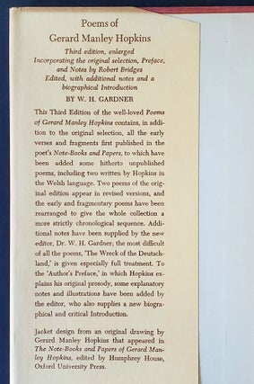 Poems of Gerard Manley Hopkins; Edited with additional Poems, Notes, and a Biographical Introduction by W.H. Gardner