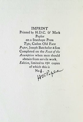The Hand Press; An Essay by H. D. C Pepler first printed by the Author at St Dominic's Press and now reprinted with facsimile reproductions from the Original