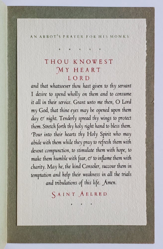 Item #1264 Saint Aelred's Prayer; An Abbot's Prayer for His Monks. Aelred of Rielvaux, Stanbrook Abbey Press.