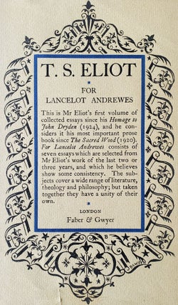 For Lancelot Andrewes; Essays on Style and Order