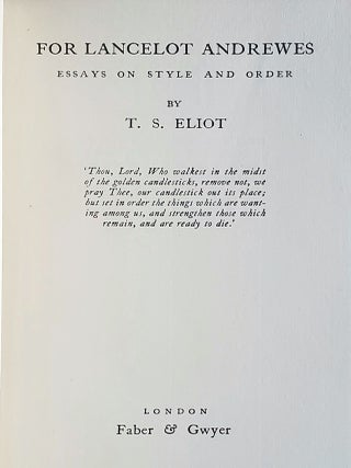 For Lancelot Andrewes; Essays on Style and Order