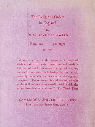 The Monastic Order in England; A History of its Development from the Times of St. Dunstan to the Fourth Lateran Council 943 - 1216
