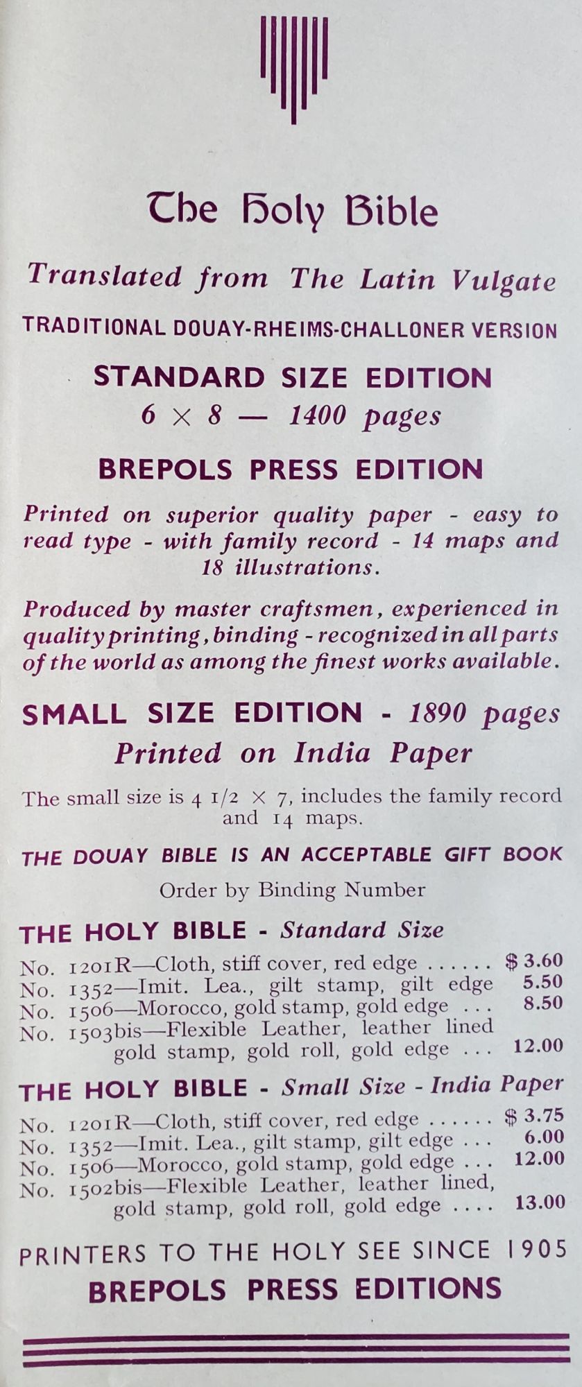 The Holy Bible; Translated from the Latin Vulgate | Holy Bible