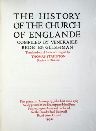 Item #1409 A History of the Church of Englande; Compiled by Venerable Bede Englishman. Venerable...