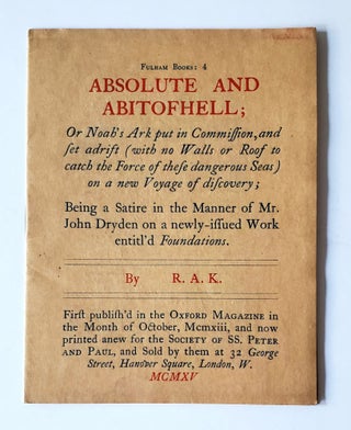 Item #1485 Absolute and Abitofhell; Being a Satire in the Manner of Mr. John Dryden on a...
