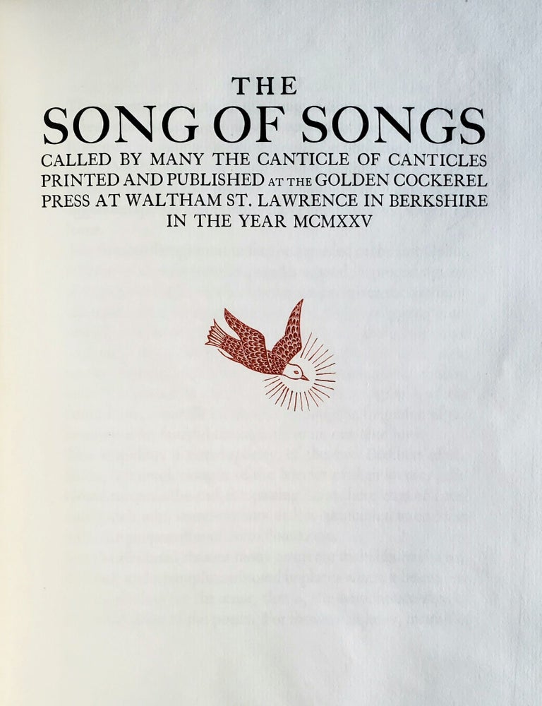 Item #1605 The Songs of Songs; Called by Many the Canticle of Canticles. Eric Gill.