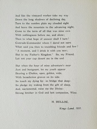 The Praise of Wine; An Heroic Poem by H. Belloc / To Duff Cooper / Christmas, 1931