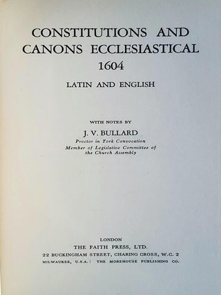 Constitutions and Canons Ecclesiastical; Latin and English