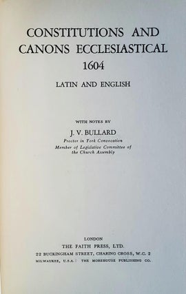 Constitutions and Canons Ecclesiastical; Latin and English