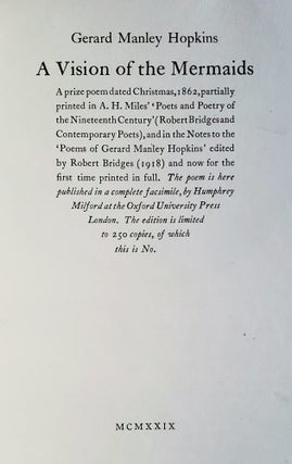 A Vision of the Mermaids; A prize poem dated Christmas, 1862