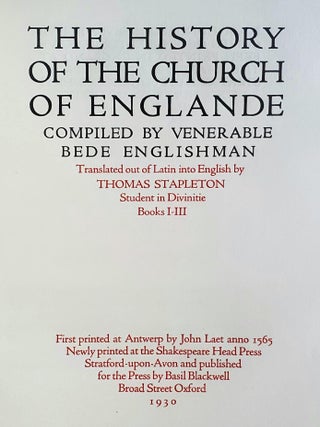 The History of the Church of Englande; Compiled by Venerable Bede Englishman