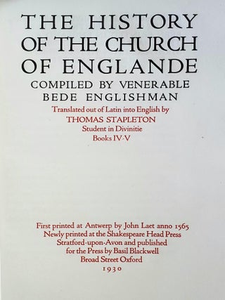 The History of the Church of Englande; Compiled by Venerable Bede Englishman