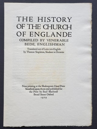 The History of the Church of Englande; Compiled by Venerable Bede Englishman