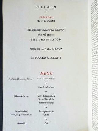 A Luncheon for the Right Reverend Monsignor Ronald A. Knox; Given by the Chairman and Directors of Burns & Oates to mark the publication of the Definitive Edition of his translation of The Bible