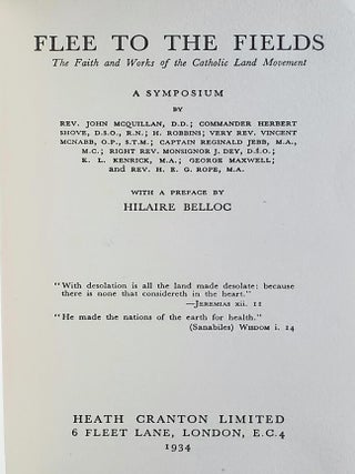 Flee to the Fields; The Faith and Works of the Catholic Land Movement: A Symposium
