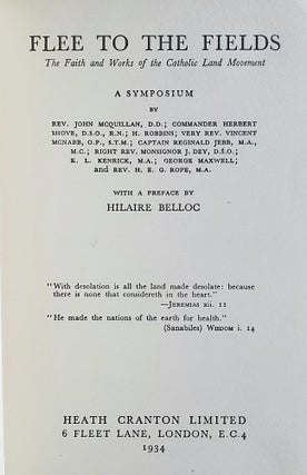Flee to the Fields; The Faith and Works of the Catholic Land Movement: A Symposium