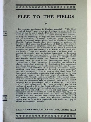 Flee to the Fields; The Faith and Works of the Catholic Land Movement: A Symposium