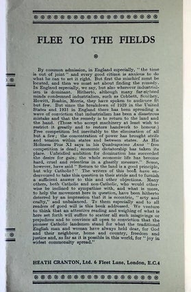 Flee to the Fields; The Faith and Works of the Catholic Land Movement: A Symposium